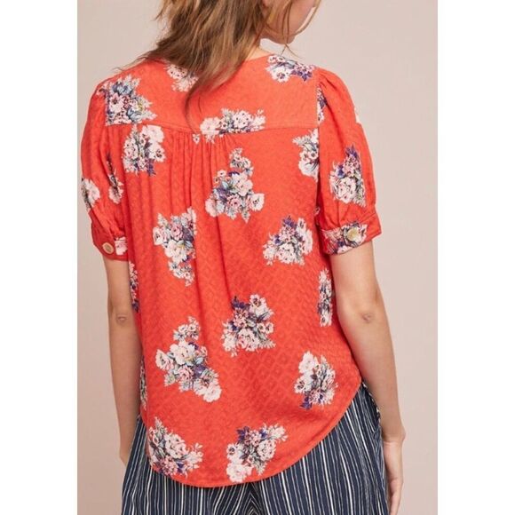254. Mauve Anthropologie flowy floral blouse size 4 - Picture 3 of 9